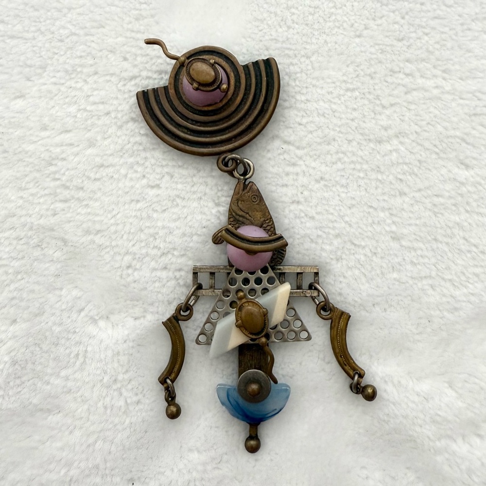 Thomas Mann Techno-Romantic Brooch Mixed Metals Assemblage Modernist Art Jewelry